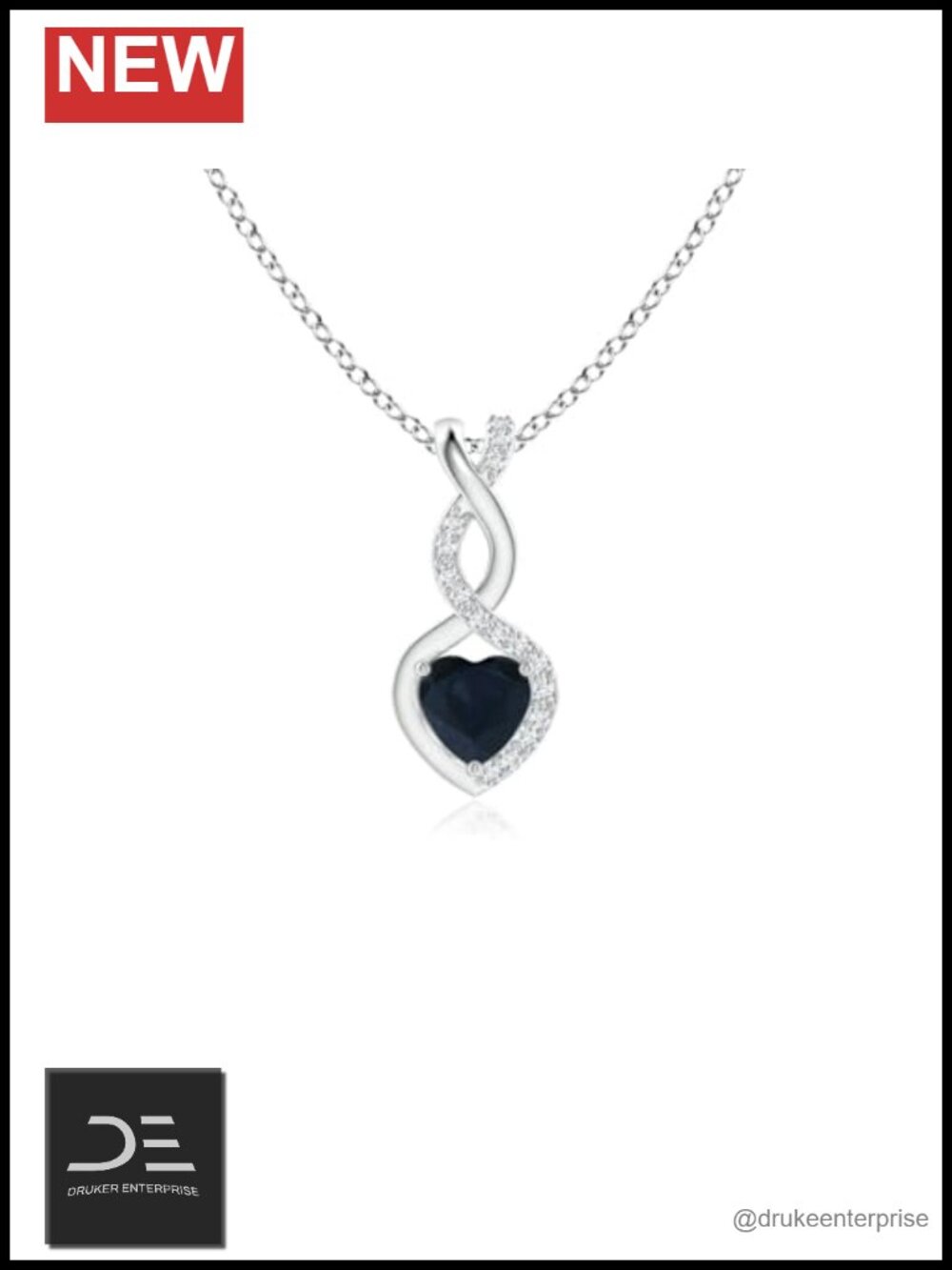 Heart Shaped Blue Sapphire Infinity Pendant Necklace in Sterling Silver 18in